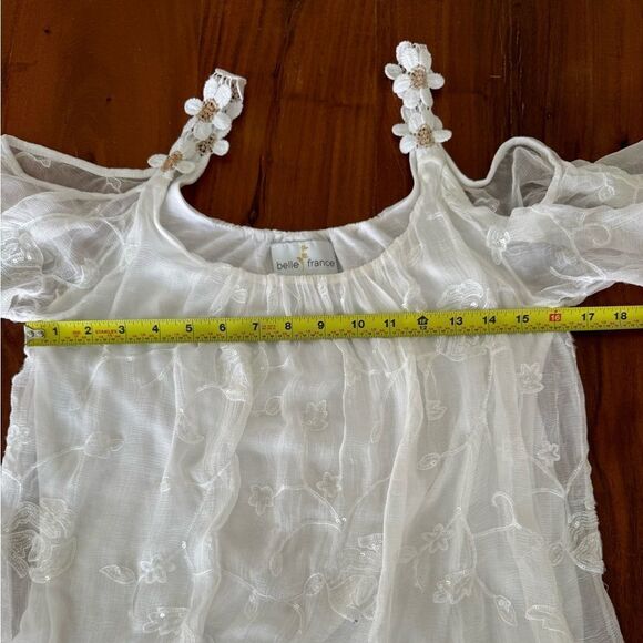 Belle France daisy chain cold shoulder silk blend sequin lined top sz L EUC - Picture 10 of 15